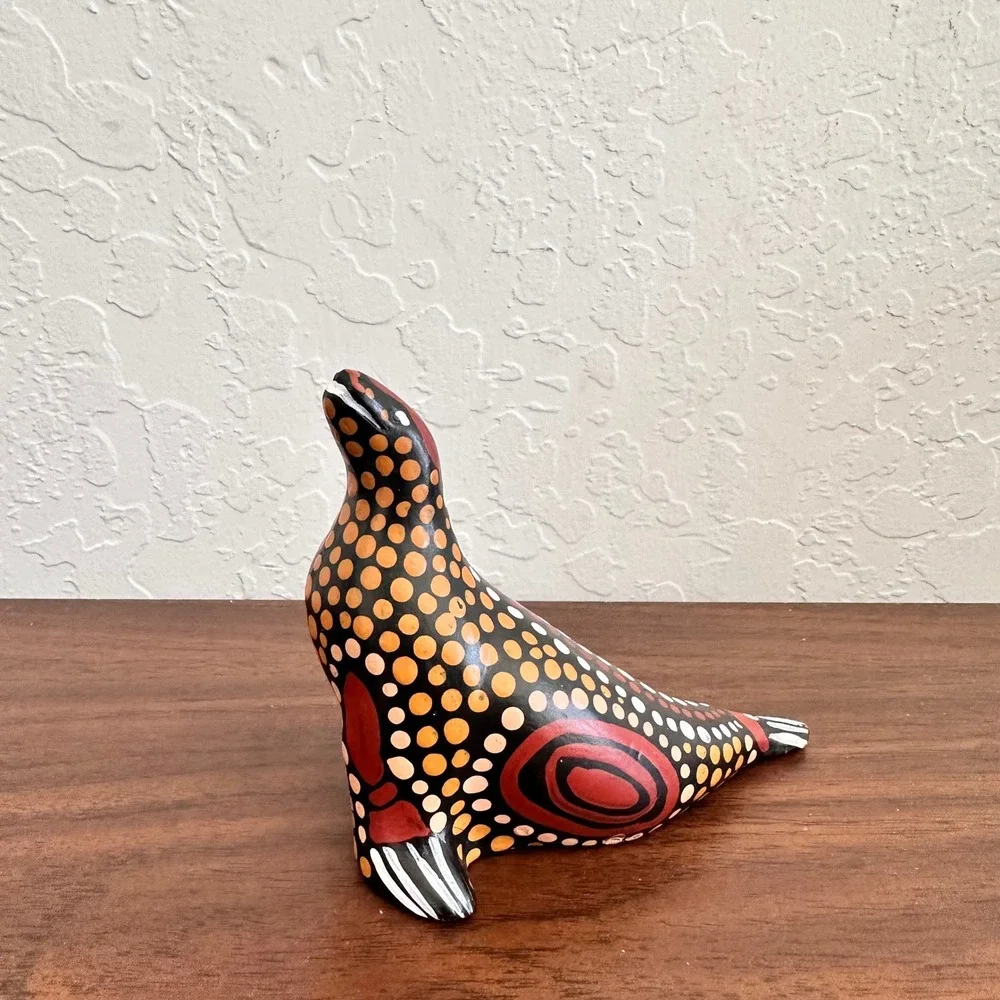 Vintage Matthari Seal‎ Sculpture Aboriginal Art Handpainted Folk Art Signed